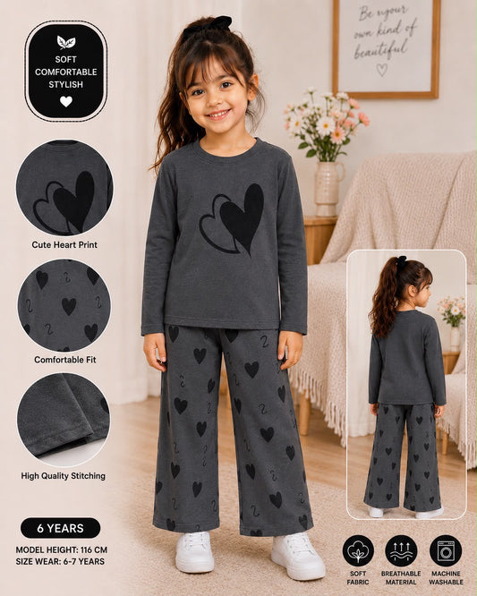 Charcoal Heart Tracksuit For Kids