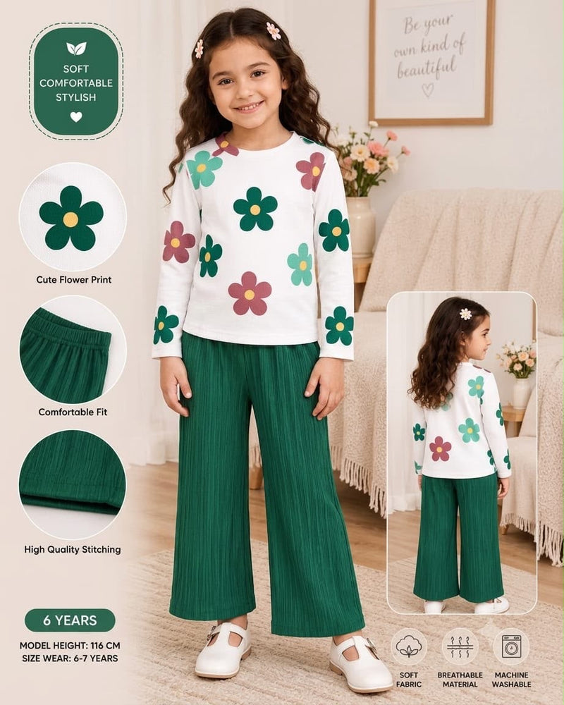 White Flower Tracksuit For Kids