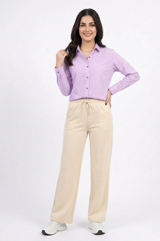Lilac Button Down Full Sleeve Shirt For Women