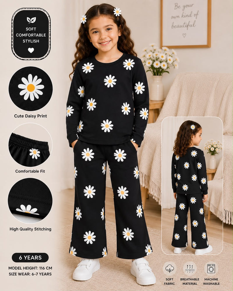 Black Daisy Tracksuit For Kids