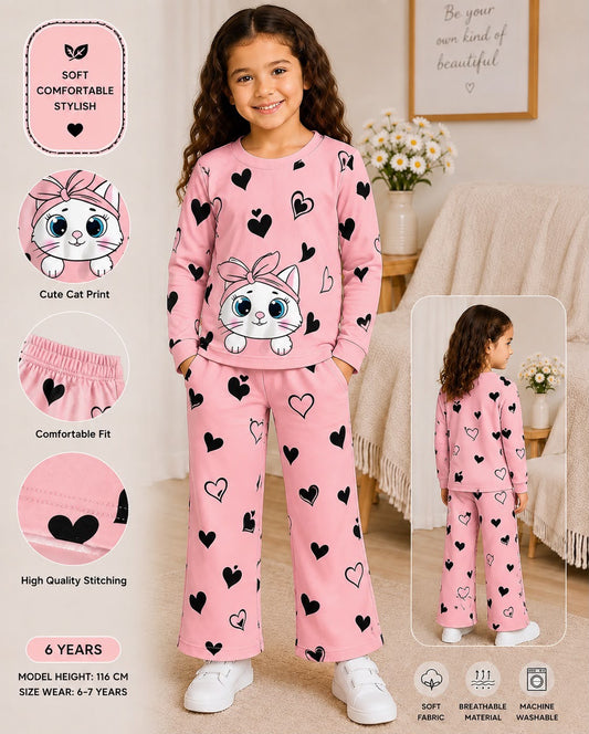 Pink Cute Cat Tracksuit For Kids