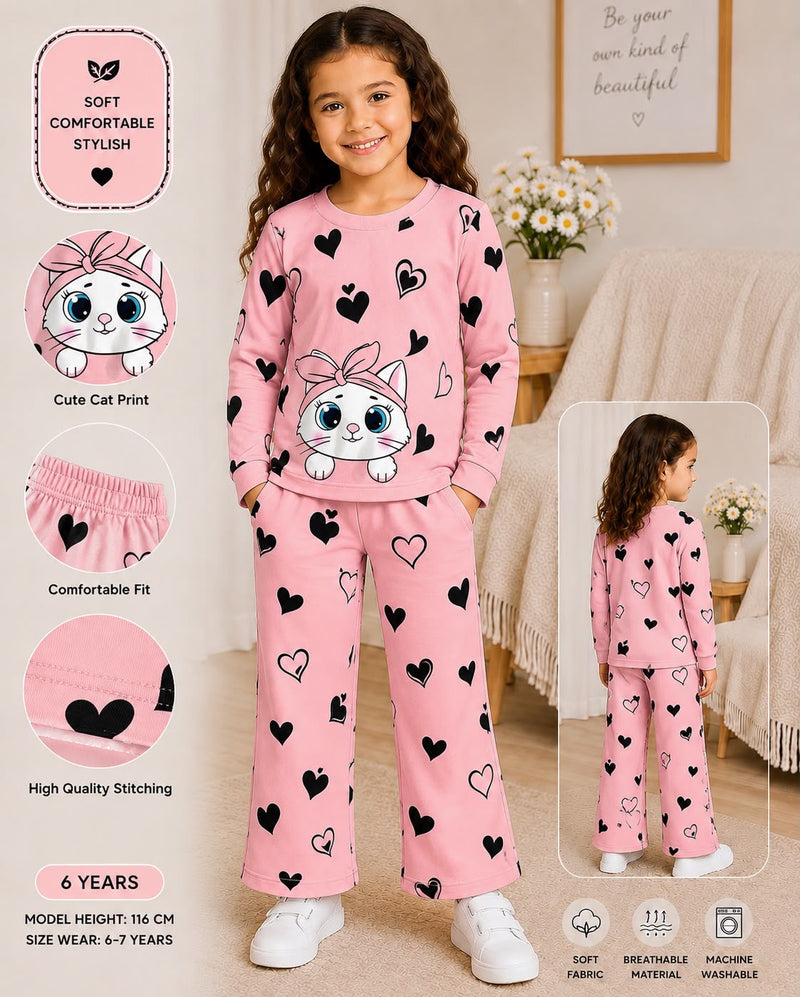 Pink Cute Cat Tracksuit For Kids