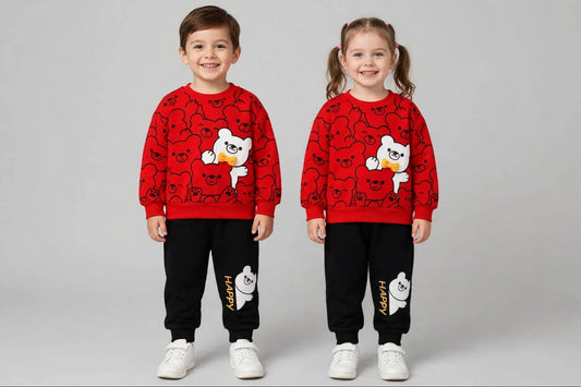 Red Cute Bear Winter Tracksuit For Kids