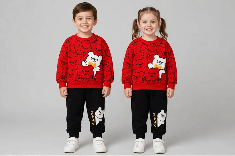 Red Cute Bear Winter Tracksuit For Kids