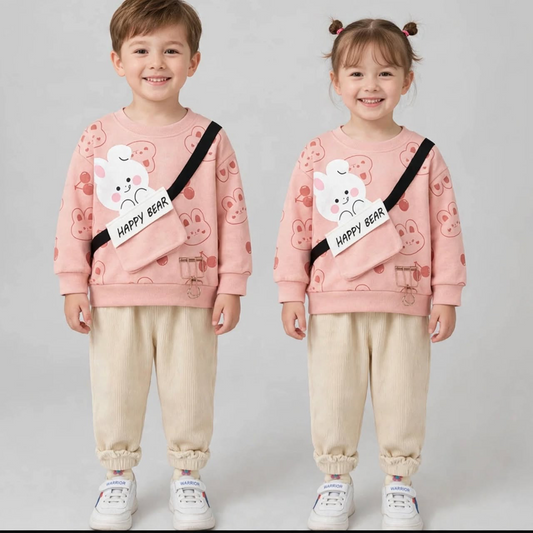 Pink Happy Bear Winter Tracksuit For Kids