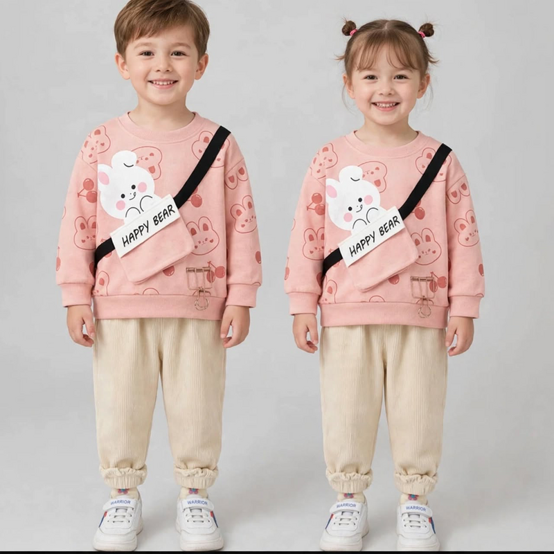 Pink Happy Bear Winter Tracksuit For Kids