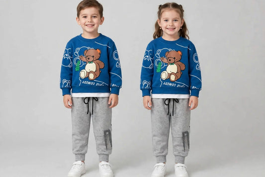 Blue Teddy Bear Winter Tracksuit For Kids